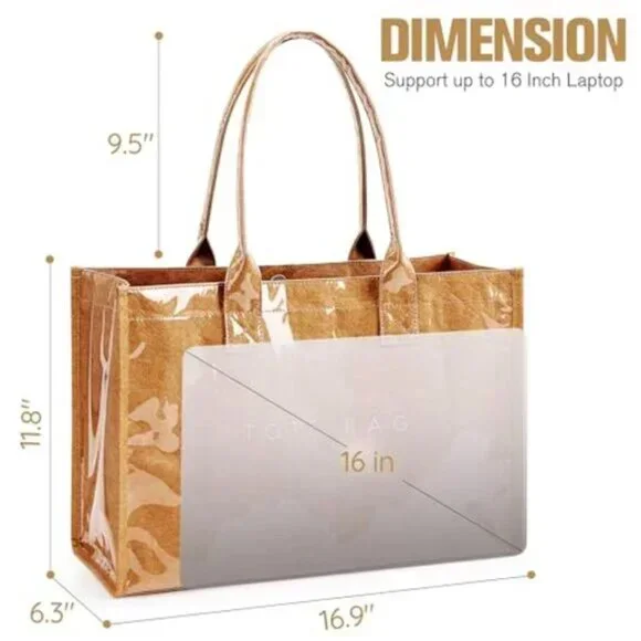 Womenβsβ Viral PVC Laminated Kraft Paper Tote Shopping Bag (Large) NEW!!!! - Picture 3 of 9
